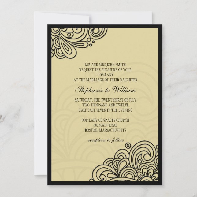 Cream Floral Swirl Wedding Invitation (Front)