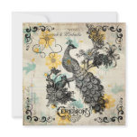 Cream Floral Vintage Peacock Wedding Invitation