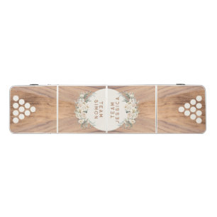 Cream Floral Vintage Wood Wedding Personalised Beer Pong Table