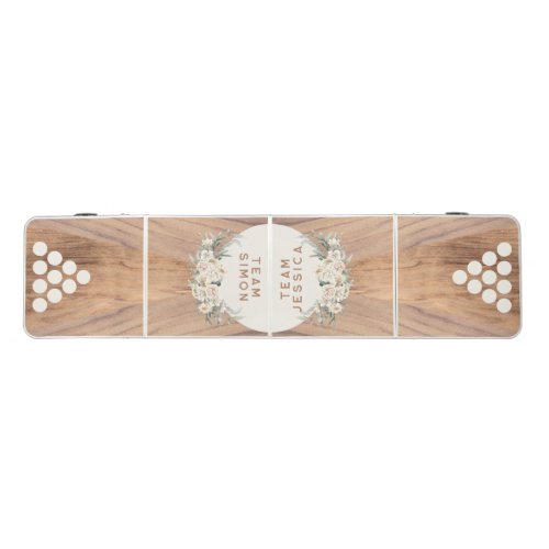 Cream Floral Vintage Wood Wedding Personalized Beer Pong Table
