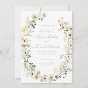 Cream Floral Wildflower Poppy Wedding Invitation