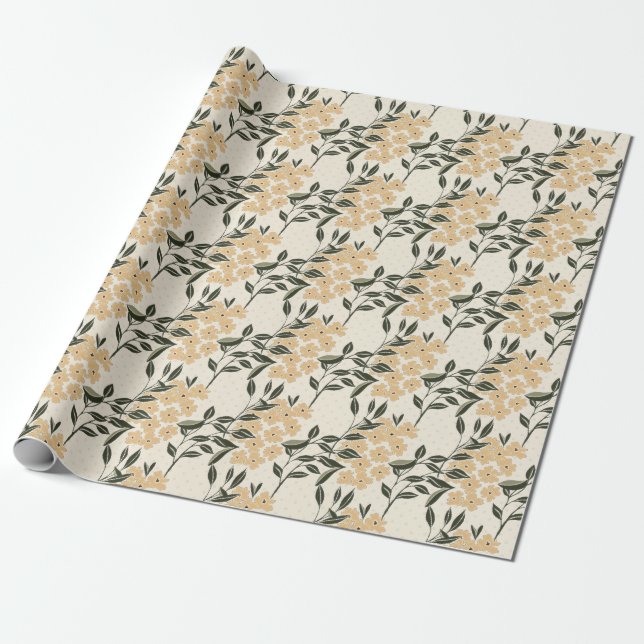 Cream Floral Wrapping Paper (Unrolled)