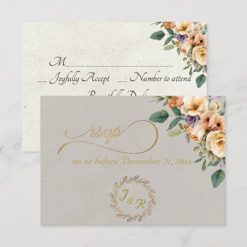 Cream Floral &amp; Wreath - Beige RSVP Card