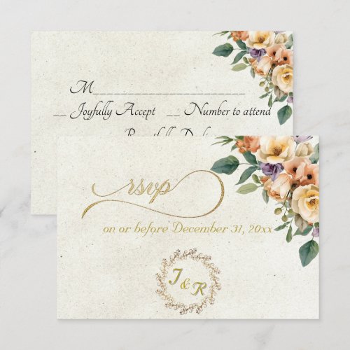 Cream Floral &amp; Wreath - Cream RSVP Card