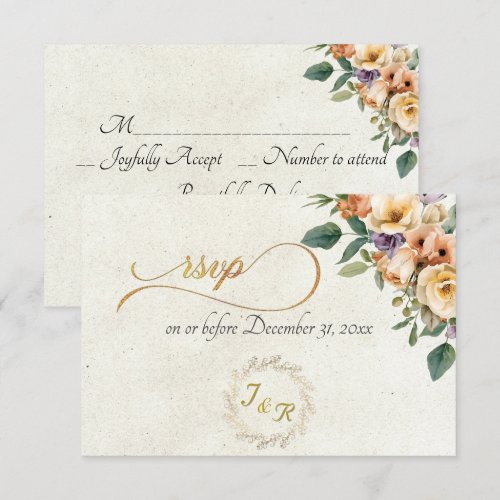 Cream Floral & Wreath - Cream RSVP Card
