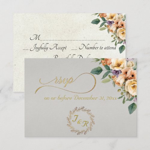 Cream Floral &amp; Wreath - Lt Grey RSVP Card