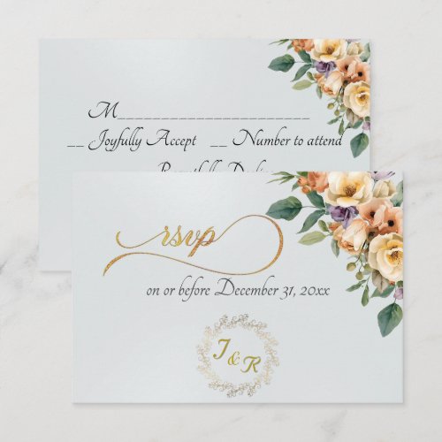 Cream Floral & Wreath - Pearl White RSVP Card