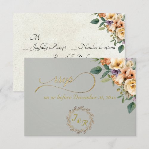 Cream Floral &amp; Wreath - Sage RSVP Card