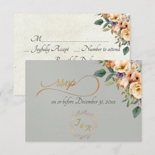 Cream Floral & Wreath - Sage RSVP Card