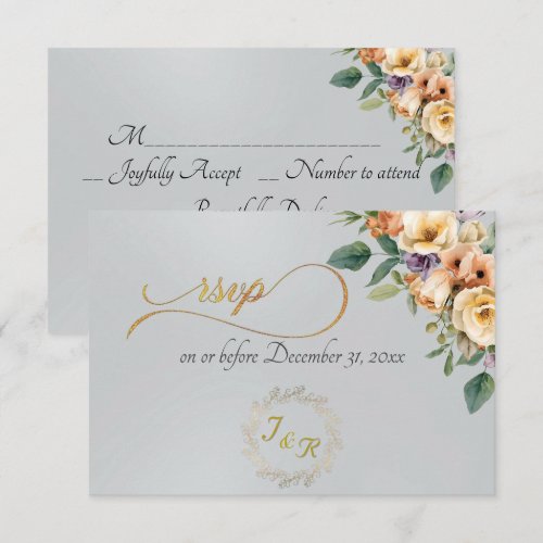 Cream Floral & Wreath - Silver RSVP Card