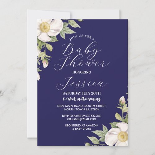 Cream Florals White Flowers Baby Shower Invitation