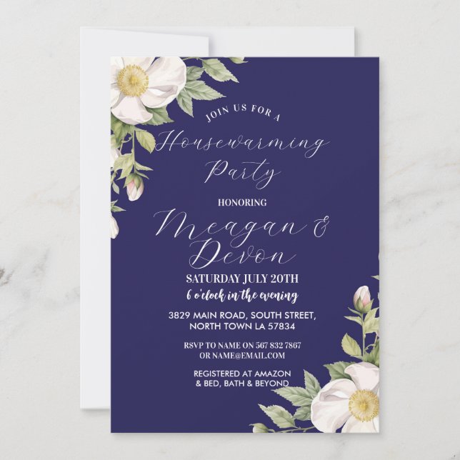 Cream Florals White Flowers Housewarming Party Invitation (Front)