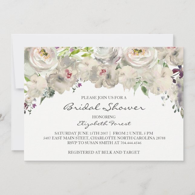 Cream flower bridal shower invitation (Front)