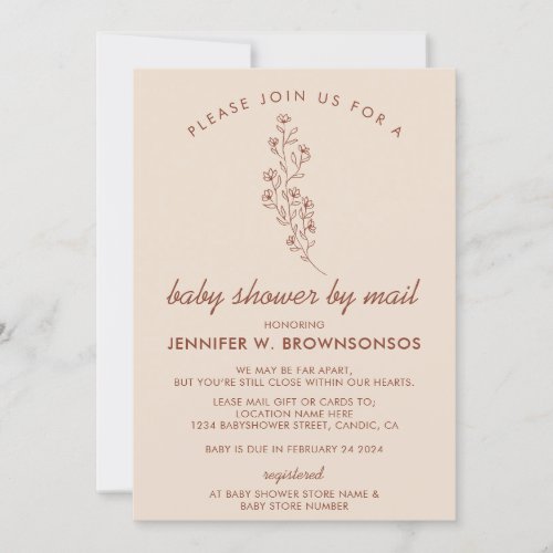 Cream Flower Summer Fall Baby Shower by Mail Invitation