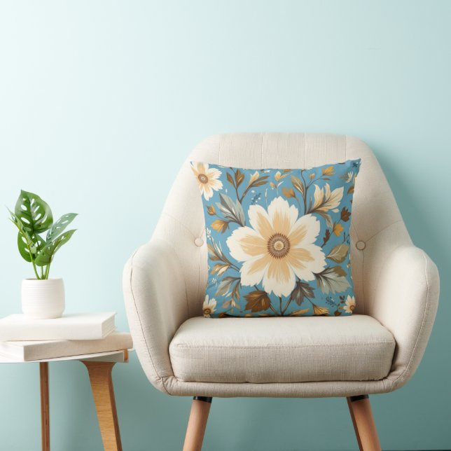 Cream Flower Throw Pillow (Chair)