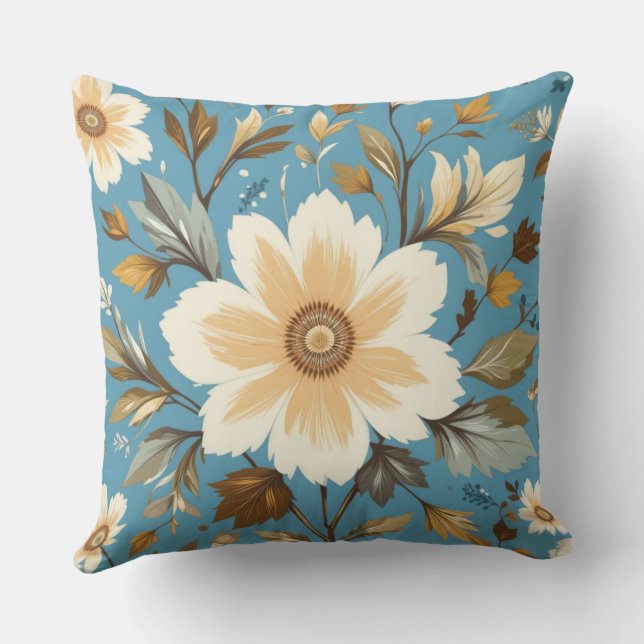 Cream Flower Throw Pillow (Back)