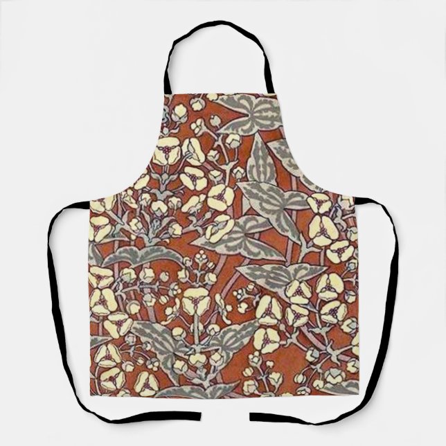 cream flowers brown background print apron (Front)