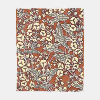 cream flowers brown background print fleece blanket
