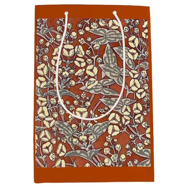  cream flowers brown background print medium gift bag (Front)