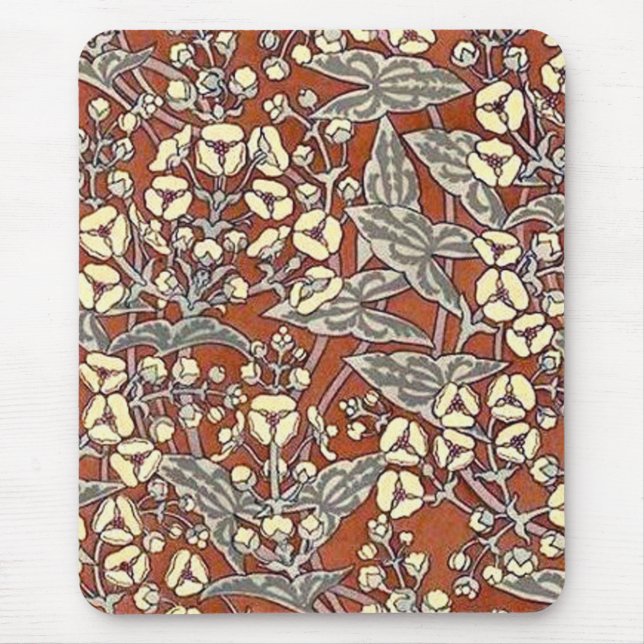 cream flowers brown background print mouse pad (Front)