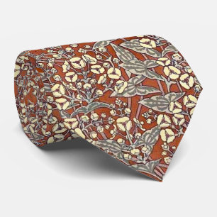 cream flowers brown background print neck tie
