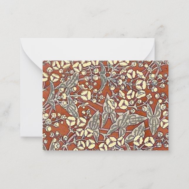 cream flowers brown background print note card (Front)