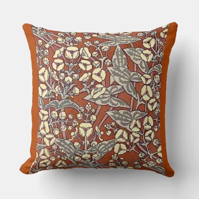 cream flowers brown background print throw pillow (Front)