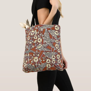 cream flowers brown background print tote bag