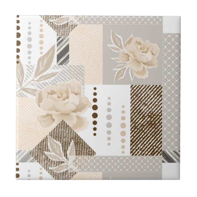 Cream flowers on white ceramic tile (Front)