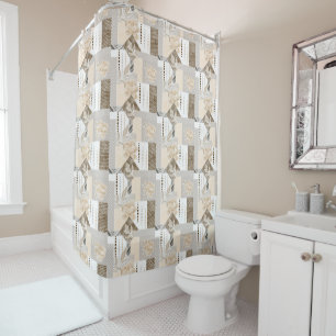 Cream flowers on white shower curtain