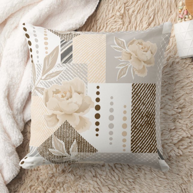 Cream flowers on white throw pillow (Blanket)