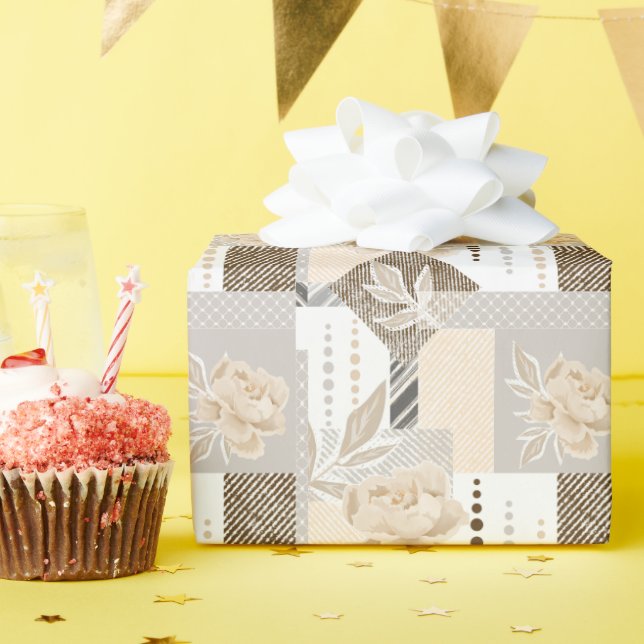 Cream flowers on white wrapping paper (Birthday Party)