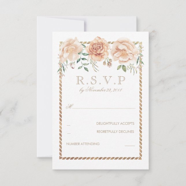 Cream Flowers Watercolor Frame Wedding RSVP (Front)