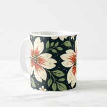 Cream Flowers with Red Centers & Green Leaves
