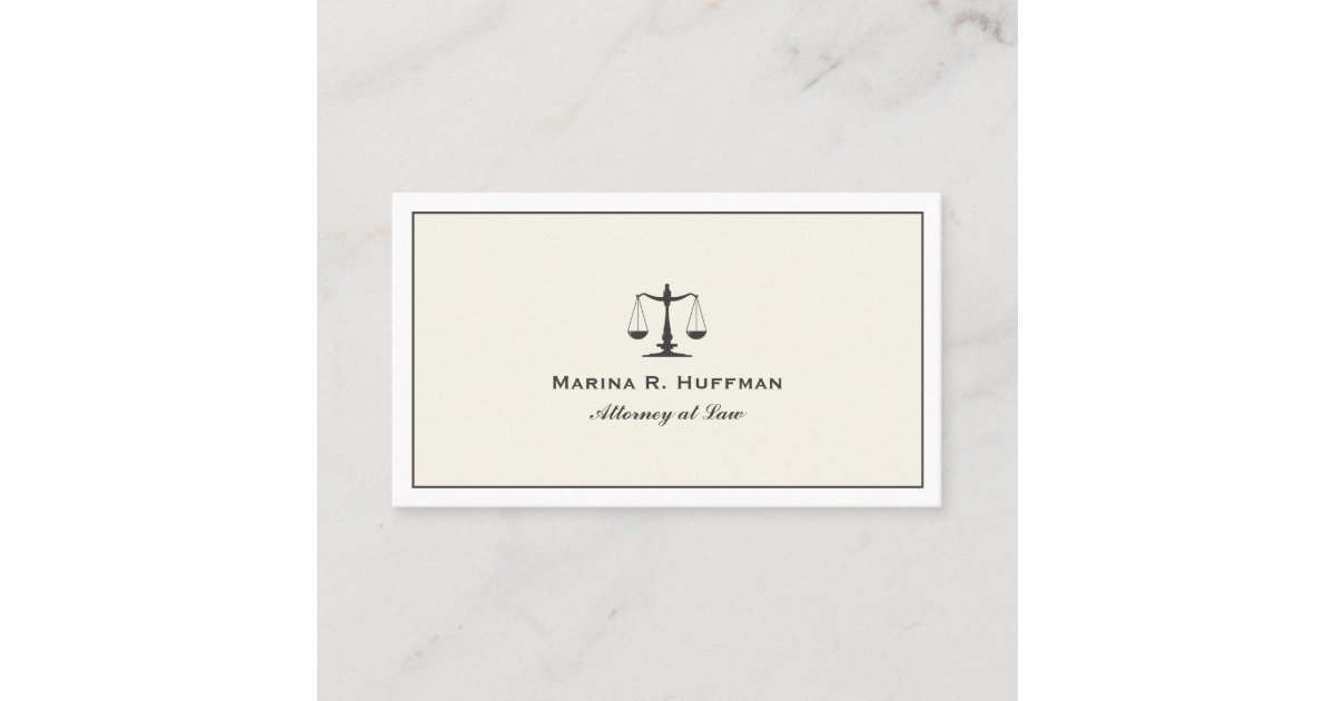 Judgment Card Custom Cream Frame Attorney Justice Scale Professional Business Card | Zazzle