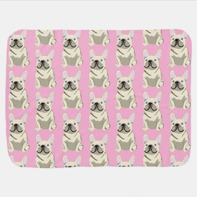 Cream French Bulldog Baby Blanket (Horizontal)