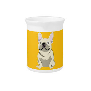 Cream French Bulldog Beverage Pitcher