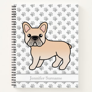 Cream French Bulldog Cartoon Dog &amp; Custom Text Notebook