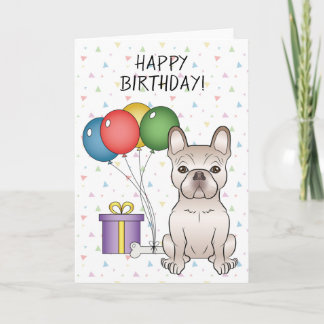 Cream French Bulldog Cartoon Dog Happy Birthday Card