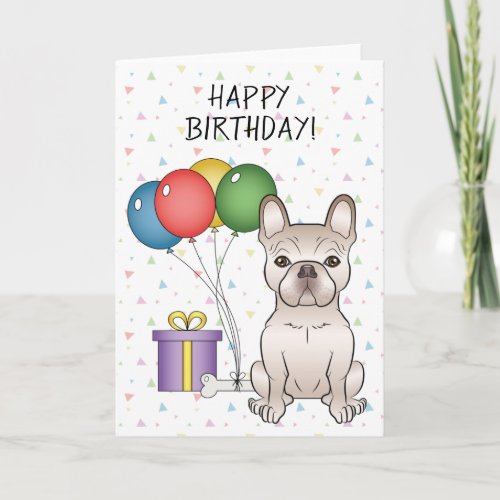 Cream French Bulldog Cartoon Dog Happy Birthday Card