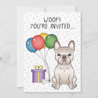 Cream French Bulldog Cute Cartoon Dog Birthday Invitation