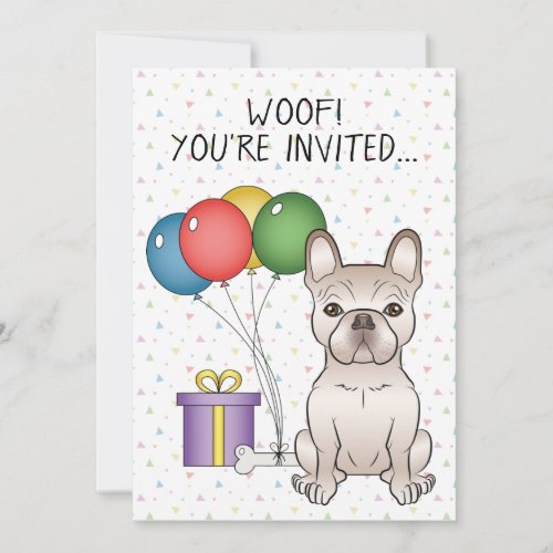 Cream French Bulldog Cute Cartoon Dog Birthday Invitation