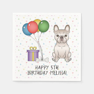 Cream French Bulldog Cute Cartoon Dog Birthday Napkins