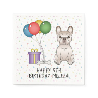 Cream French Bulldog Cute Cartoon Dog Birthday Napkins