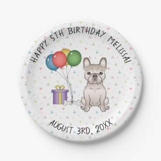 Cream French Bulldog Cute Cartoon Dog Birthday Paper Plates