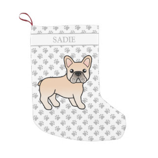 Cream French Bulldog Cute Cartoon Dog &amp; Name Small Christmas Stocking