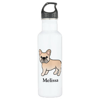 Cream French Bulldog Cute Cartoon Dog &amp; Name Stainless Steel Water Bottle
