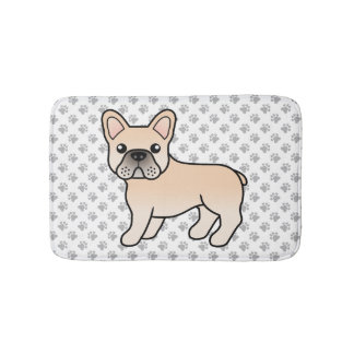 Cream French Bulldog Cute Cartoon Dog &amp; Paws Bath Mat