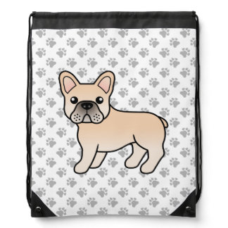 Cream French Bulldog Cute Cartoon Dog &amp; Paws Drawstring Bag