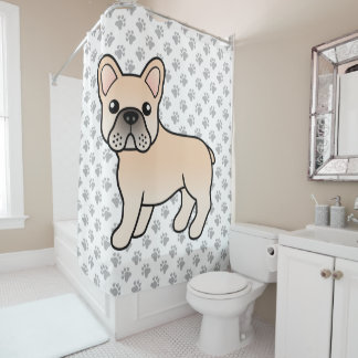 Cream French Bulldog Cute Cartoon Dog Shower Curtain